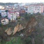 landslide next to several buildings in Istanbul