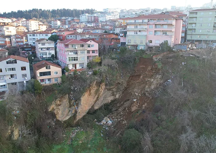 landslide next to several buildings in Istanbul