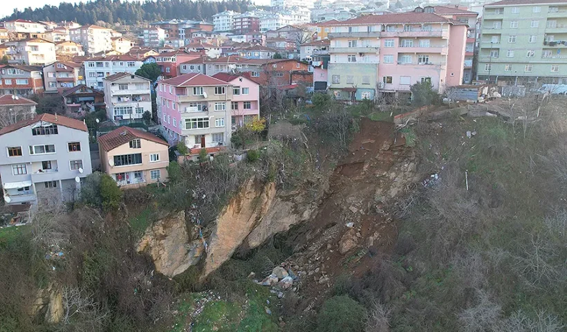landslide next to several buildings in Istanbul