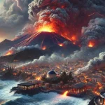 Santorini eruption in 1627 BC (AI)