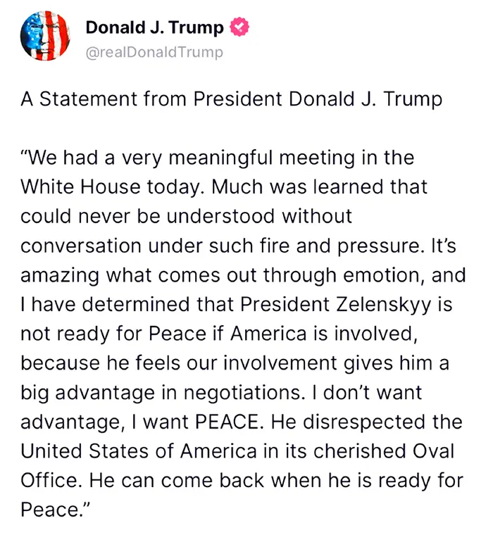 Trump's post about Zelenskyy