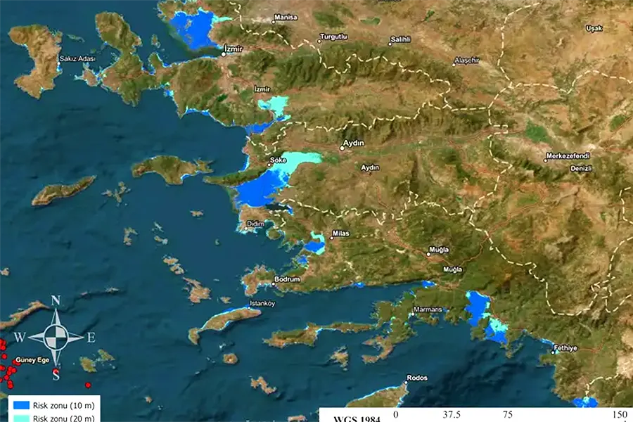 zonas inundables en caso de tsunami en el Egeo en Turquía