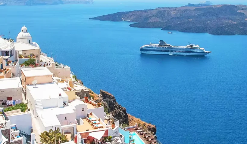 cruise ship in Santorini