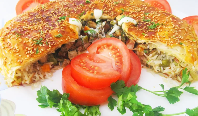 chicken börek with Emmental cheese and rice