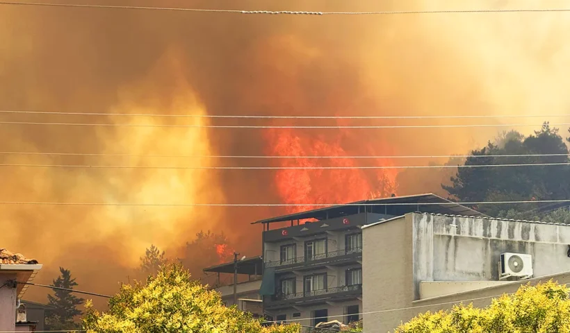 forest fire reaches houses in Bursa, Turkey