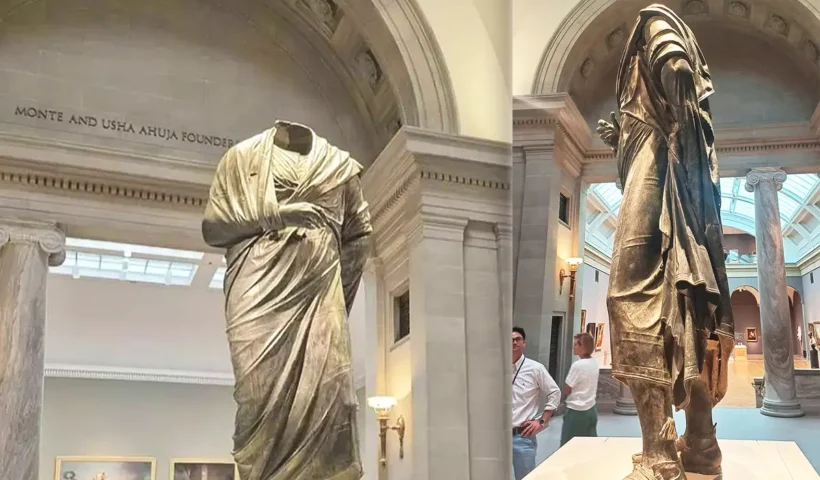 Roman emperor Marcus Aurelius statue displayed in US