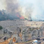 wildfire in Antalya near the ruins of Perge