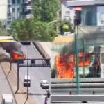 fire on a motorway in Istanbul