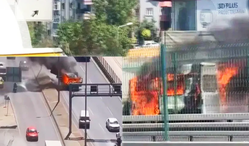 fire on a motorway in Istanbul