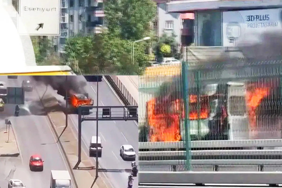 fire on a motorway in Istanbul