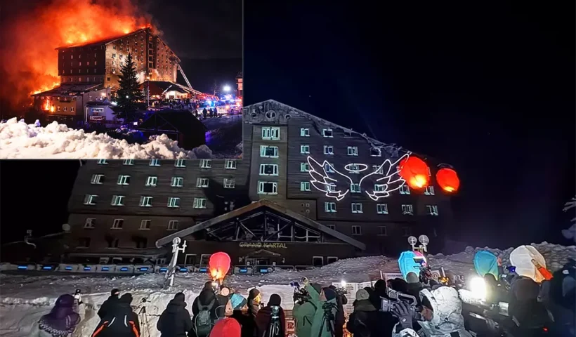 familiares de las víctimas se reúnen frente al hotel de Bolu (Turquía) donde hace un año murieron 78 personas, la mitad niños
