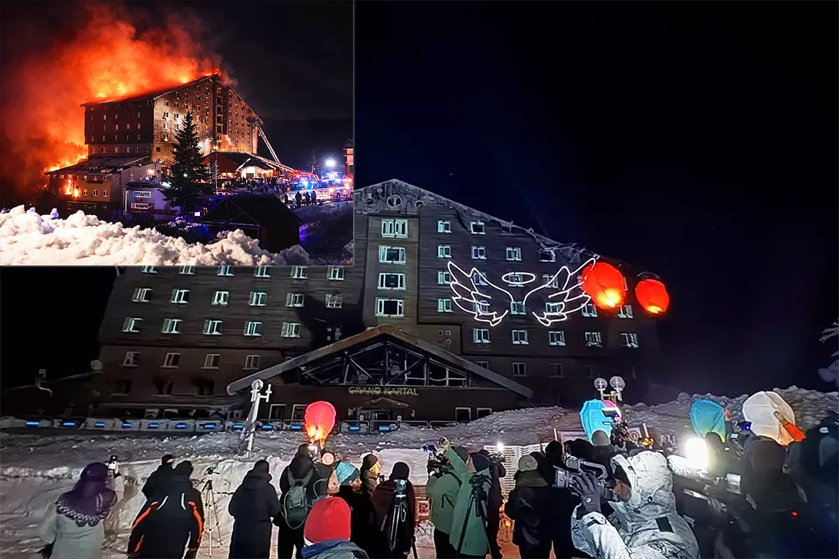 familiares de las víctimas se reúnen frente al hotel de Bolu (Turquía) donde hace un año murieron 78 personas, la mitad niños