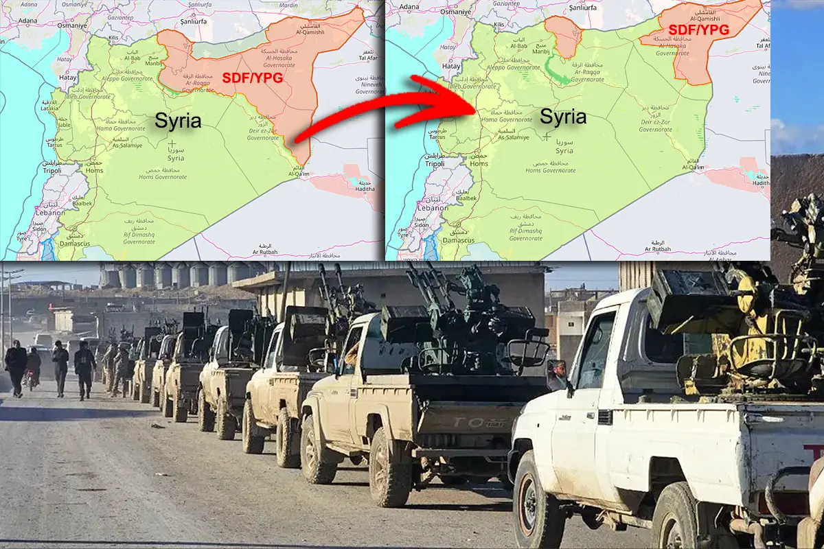 imágenes del avance de las fuerzas gubernamentales sirias y mapas del colapso del SDF/YPG en las últimas horas en el este y noreste de Siria