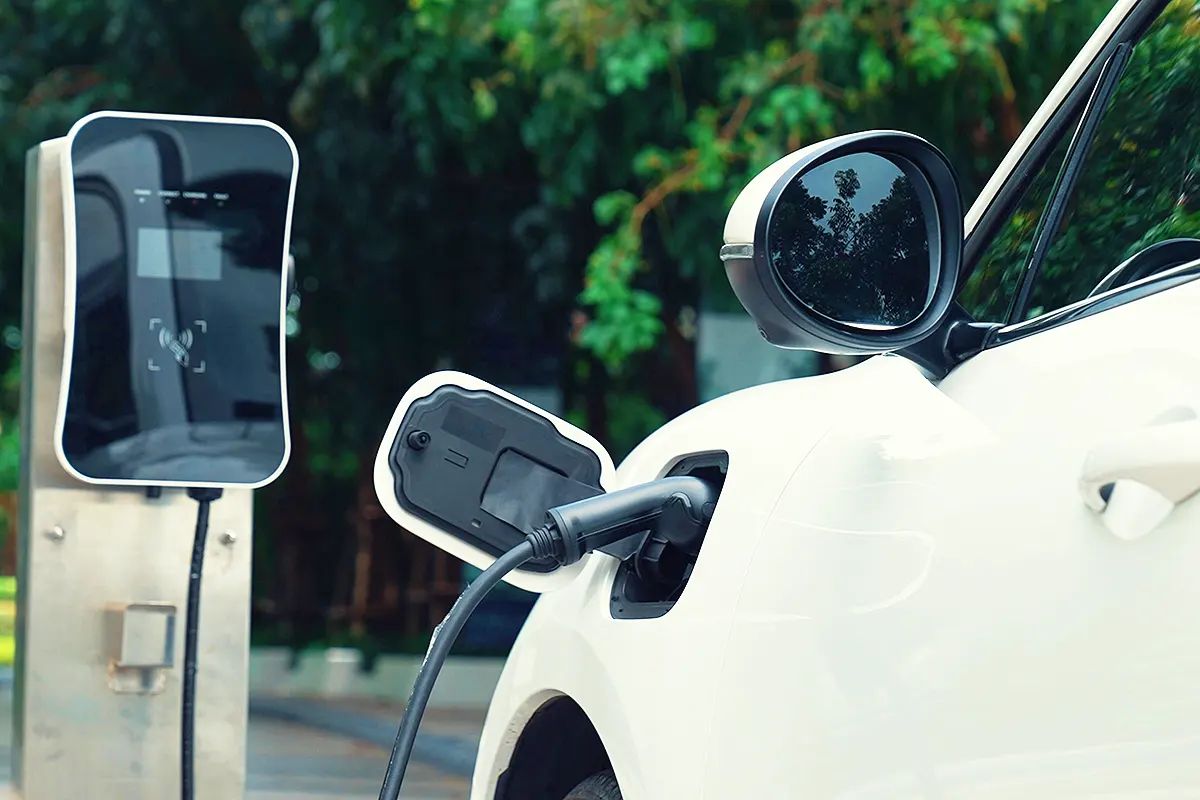 an electric car charging outdoors