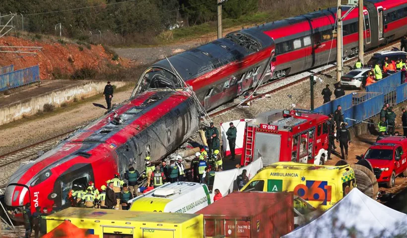 image of the deadly high-speed train crash in Adamuz (Cordoba, Spain)