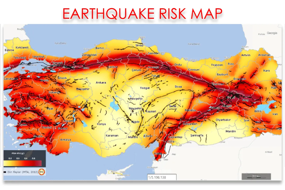 mapa de riesgo de terremotos en Turquía