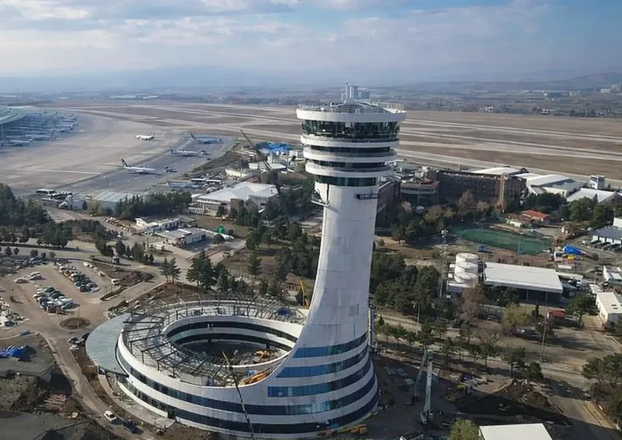 aerial view of the new control tower at Ankara's Esenboğa Airport.