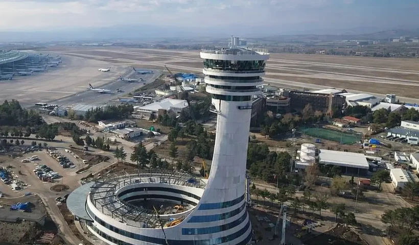 aerial view of the new control tower at Ankara's Esenboğa Airport.