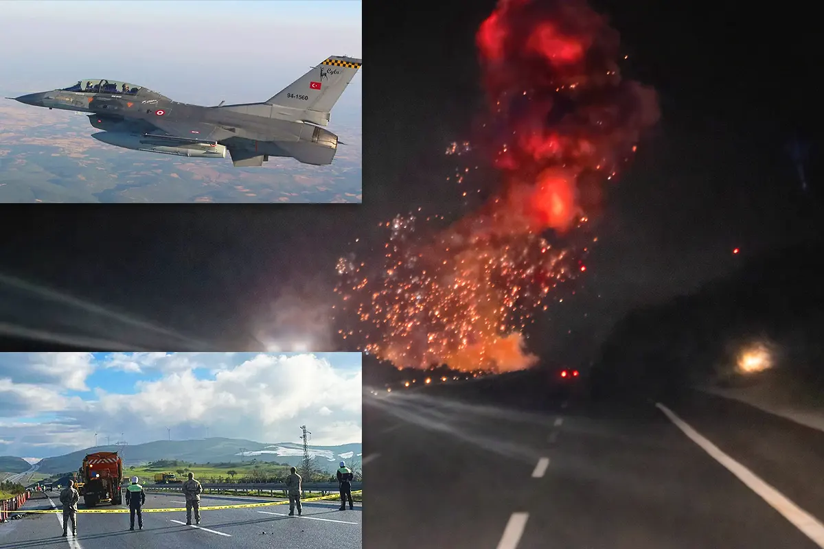 imágenes del accidente de un caza F-16 en Turquía: la autopista donde cayó, el avión volando y el momento de la explosión grabado por un conductor