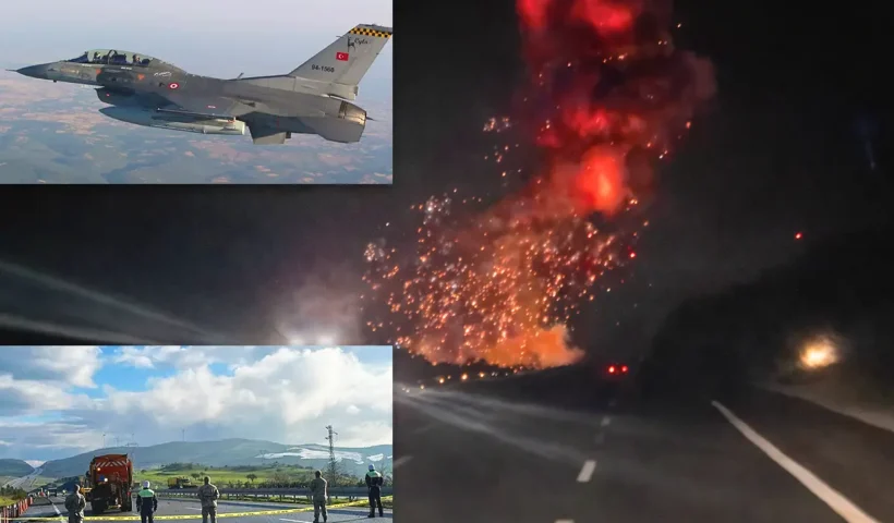 footage of the F-16 fighter jet crash in Turkey: the highway where it went down, the plane flying and the moment of the explosion recorded by a driver