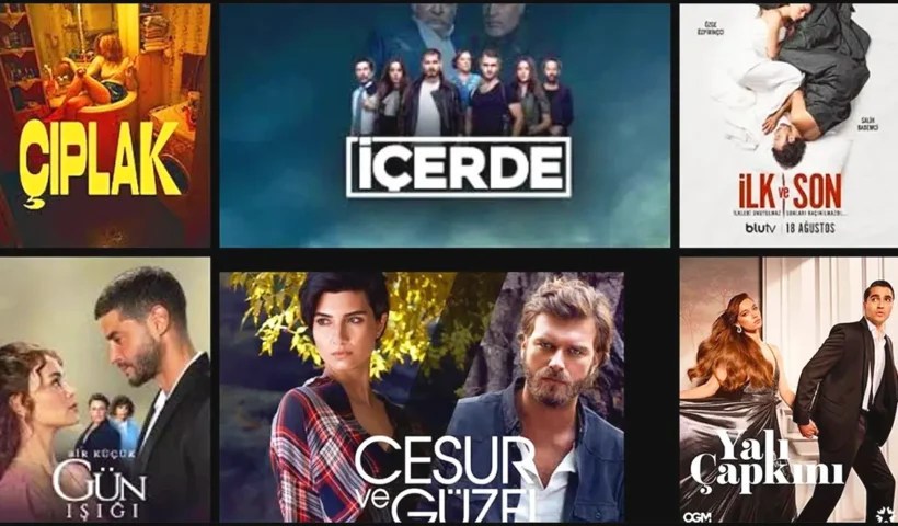 imagen que muestra la portada de varias series turcas de televisión: Çıplak, İçerde, İlk ve Son, Bir Küçük Gün Işığı, Cesur ve Güzel y Yalı Çapkını