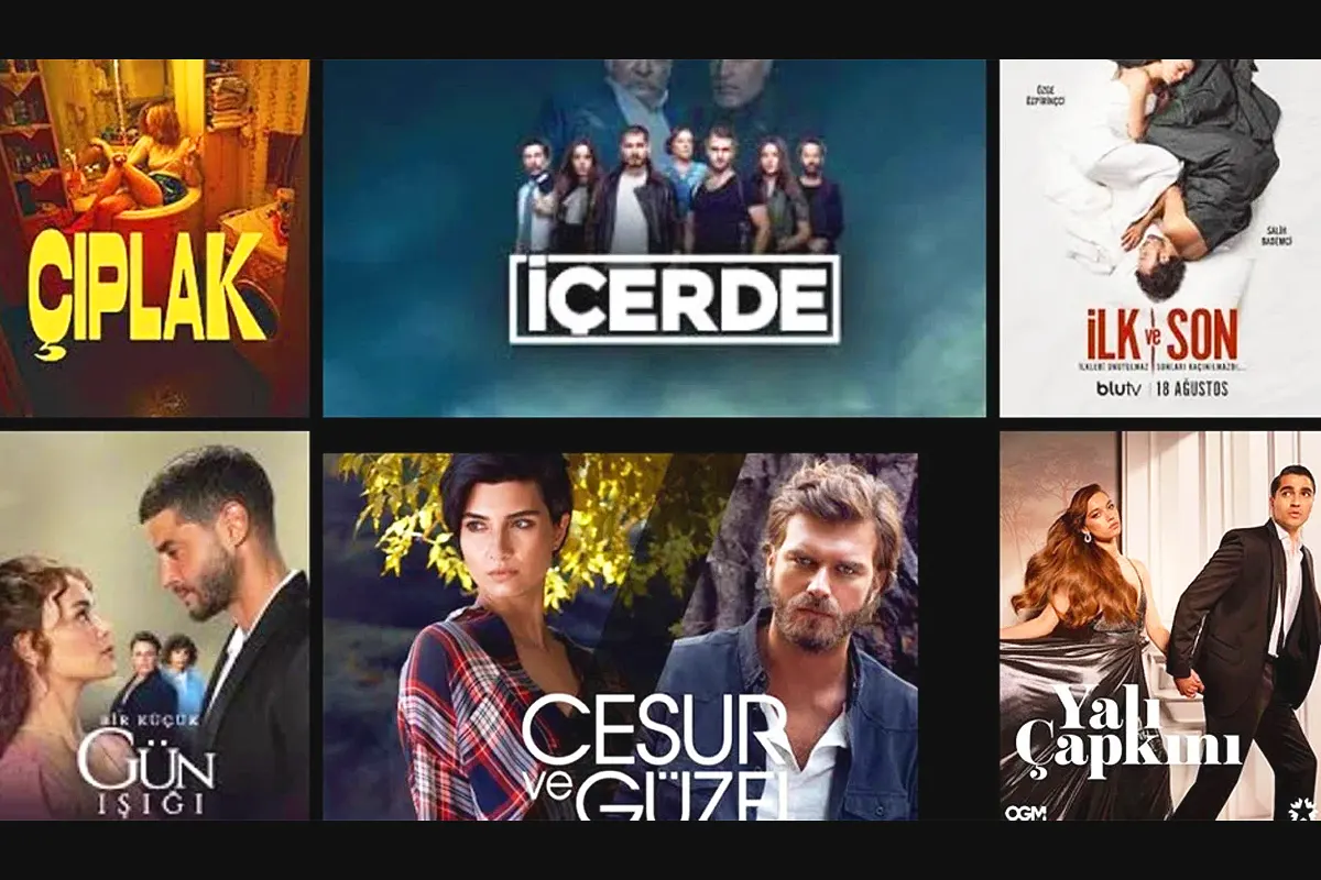 imagen que muestra la portada de varias series turcas de televisión: Çıplak, İçerde, İlk ve Son, Bir Küçük Gün Işığı, Cesur ve Güzel y Yalı Çapkını