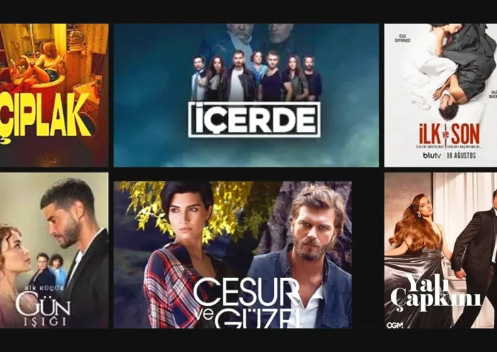 image showing the cover of several Turkish TV series: Çıplak, İçerde, İlk ve Son, Bir Küçük Gün Işığı, Cesur ve Güzel and Yalı Çapkını