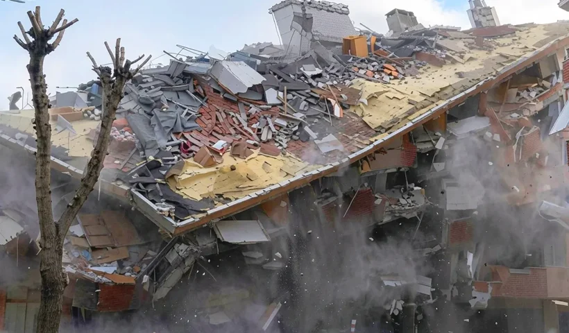 The moment a residential building collapses during construction work in the Avcılar district of Istanbul.