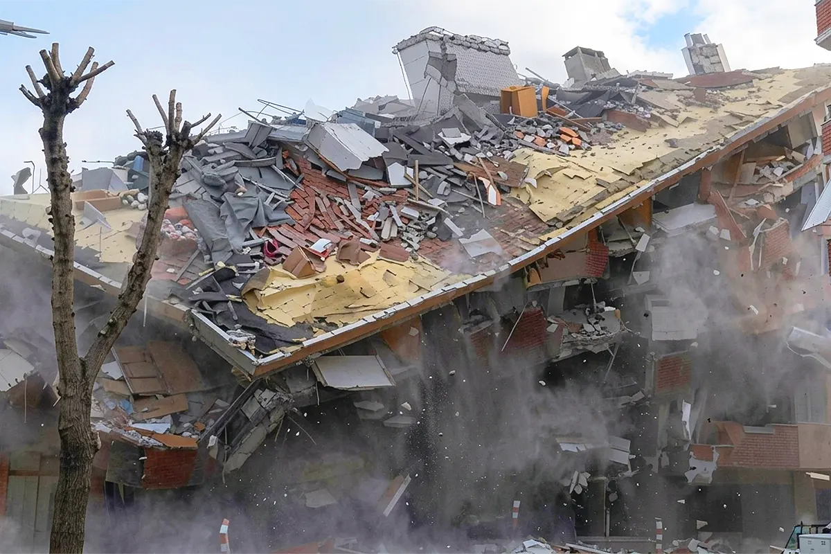 The moment a residential building collapses during construction work in the Avcılar district of Istanbul.