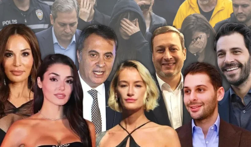 faces of famous people in Turkey against a background of people being detained by the police and taken to police station