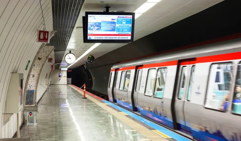 a metro convoy at a suburban station in Istanbul