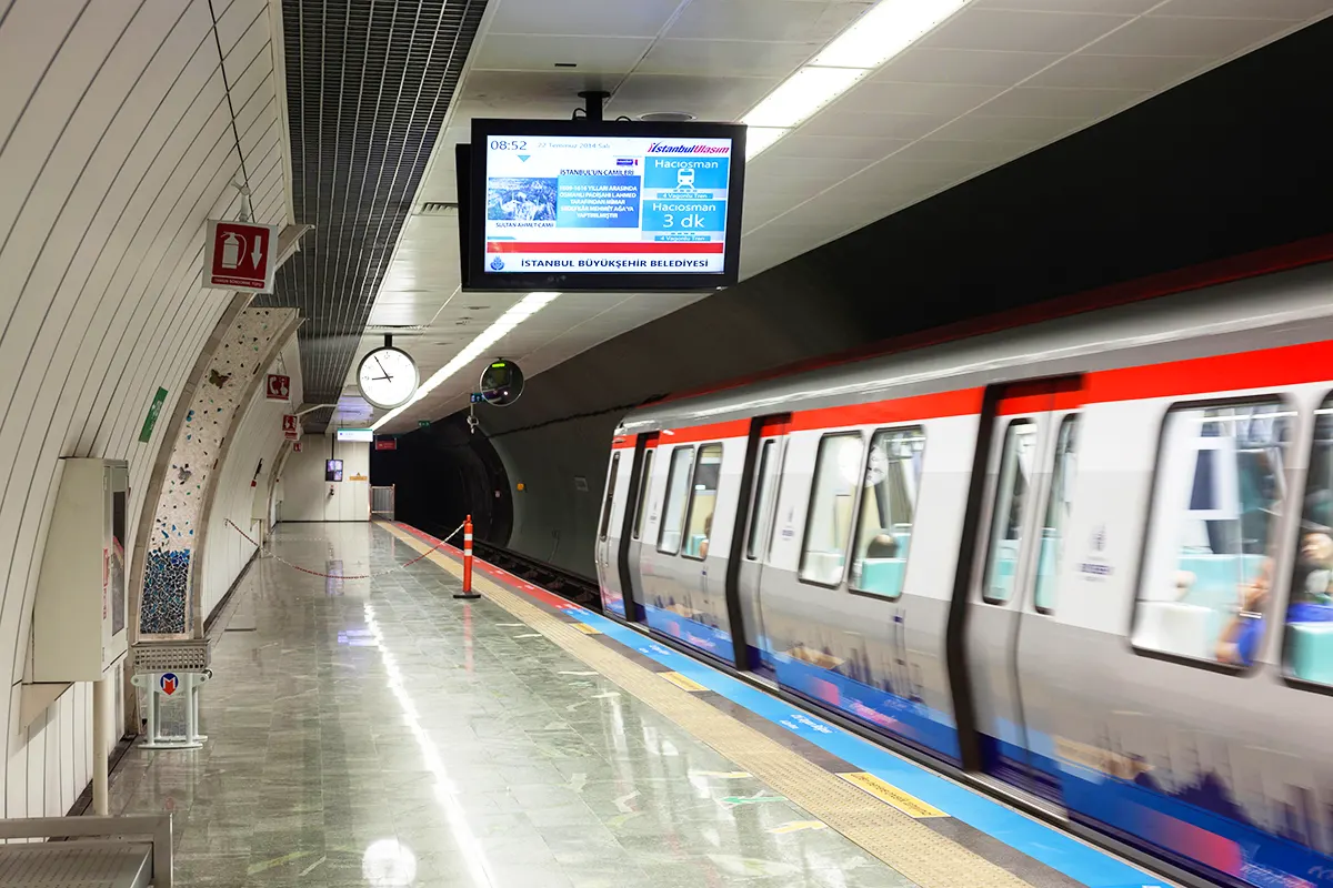 a metro convoy at a suburban station in Istanbul