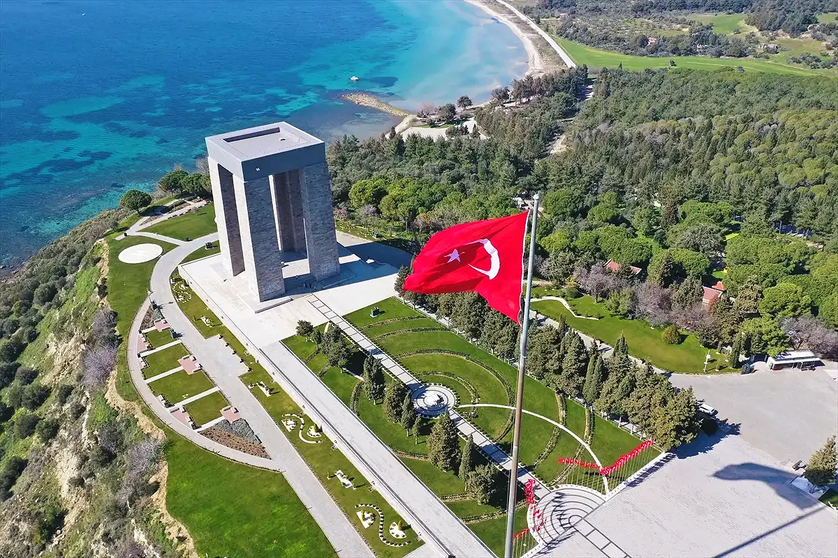 aerial view of the gigantic Çanakkale Martyrs' Monument (Gallipoli)
