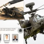 images of a military helicopter flying and a crashed helicopter next to an image with the faces of three Turkish citizens killed in a crash