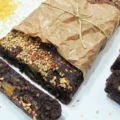 a broken piece of chocolate nougat with bulgur