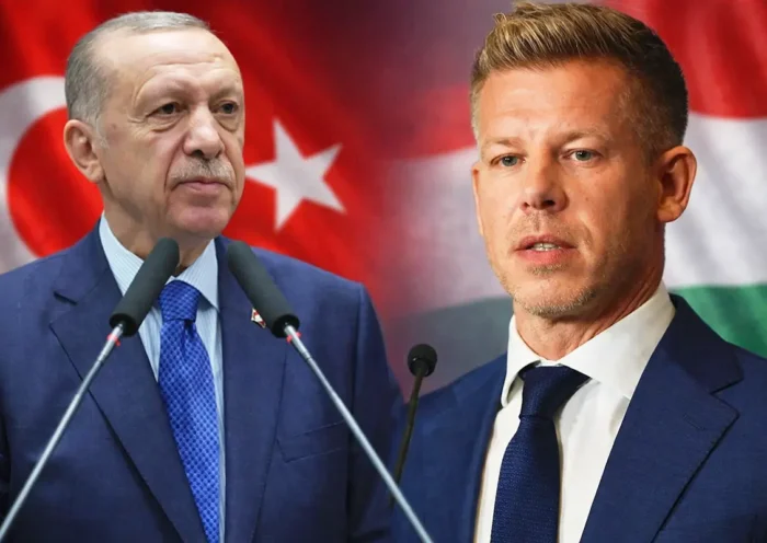 Turkish President Tayyip Erdoğan on the left and the new Hungarian Prime Minister Peter Magyar on the right; in the background, the flags of both countries