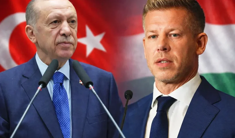 Turkish President Tayyip Erdoğan on the left and the new Hungarian Prime Minister Peter Magyar on the right; in the background, the flags of both countries