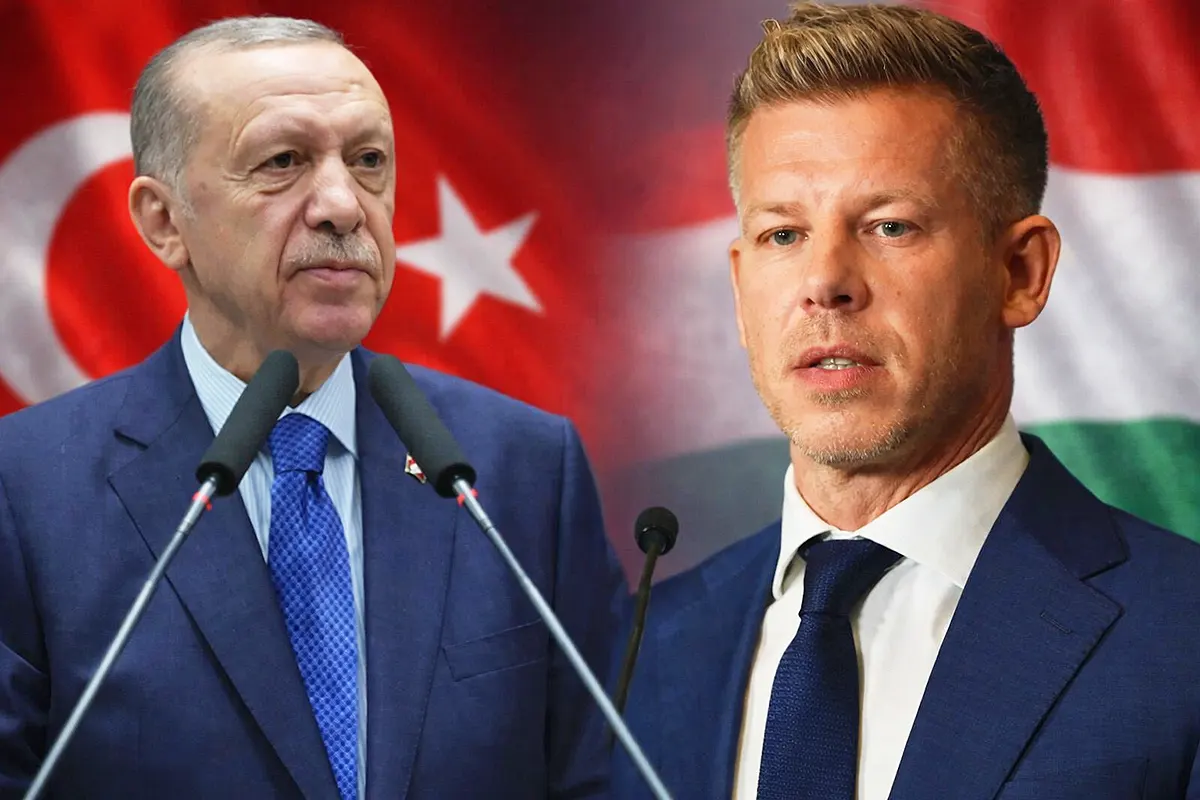 Turkish President Tayyip Erdoğan on the left and the new Hungarian Prime Minister Peter Magyar on the right; in the background, the flags of both countries