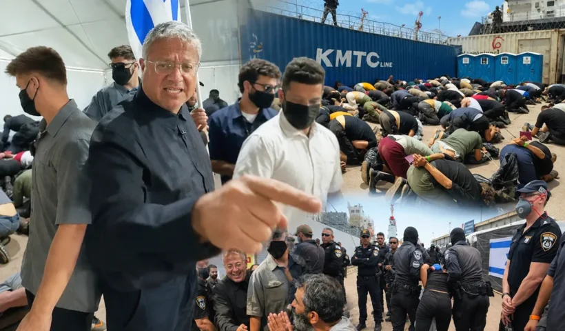 several images of the mistreatment and abuse suffered by the Sumud Flotilla activists detained in Israel