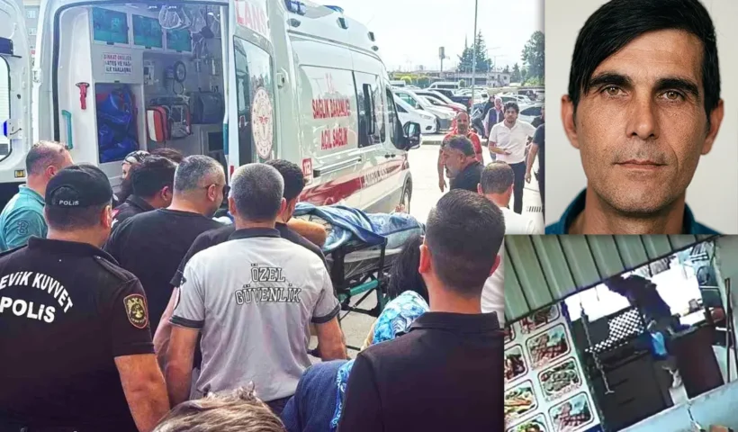 an injured person being carried out on a stretcher from an ambulance, alongside footage of a shooting at a restaurant in Turkey and a photograph of the perpetrator of the massacres
