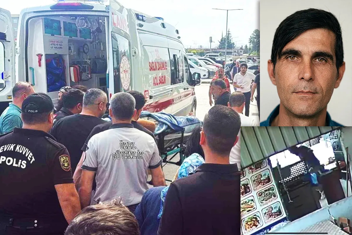 an injured person being carried out on a stretcher from an ambulance, alongside footage of a shooting at a restaurant in Turkey and a photograph of the perpetrator of the massacres