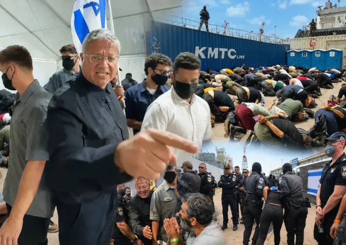 varias imágenes del maltrato y los abusos sufridos por los activistas de la Flotilla Sumud detenidos en Israel
