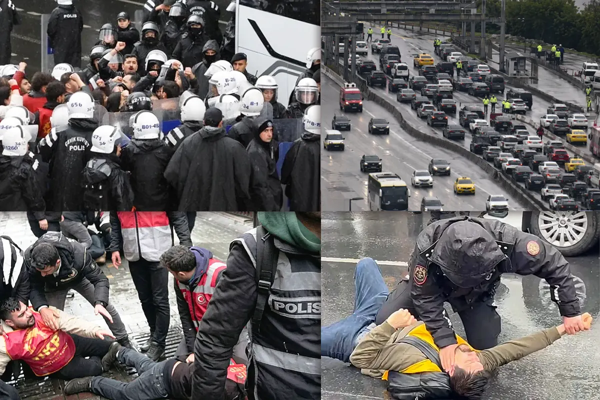 4 images showing trade union protests and police arrests during May Day in Istanbul