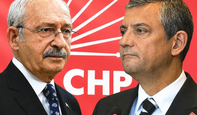 Kılıçdaroğlu on the left and Özel on the right, against a background featuring the CHP’s initials and logo