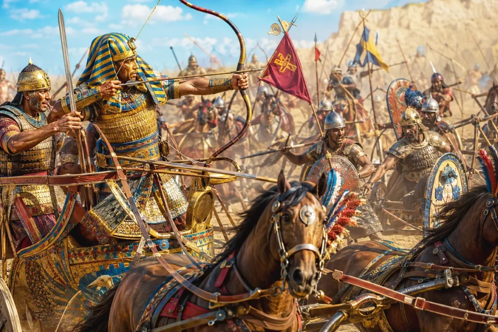 El faraón Ramsés II luchando en la batalla de Qadesh