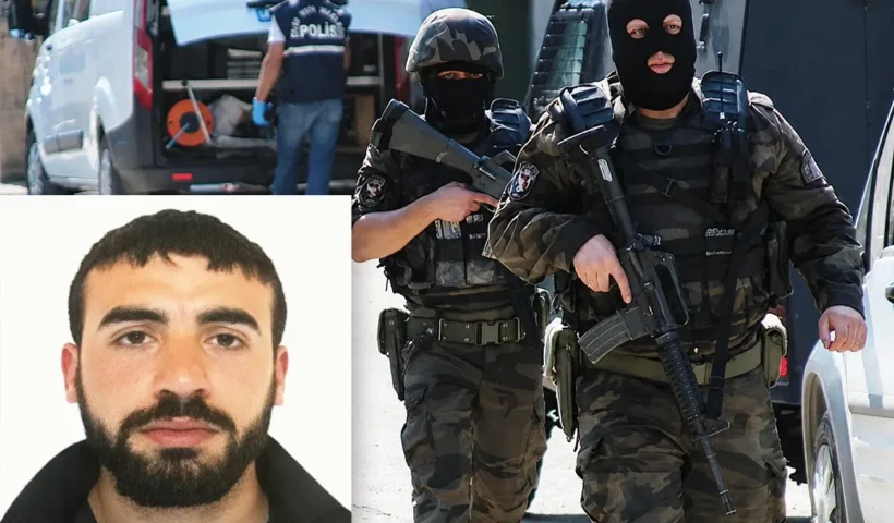 members of the Turkish police special forces; in one corner is a photo of an alleged ISIS member who was killed