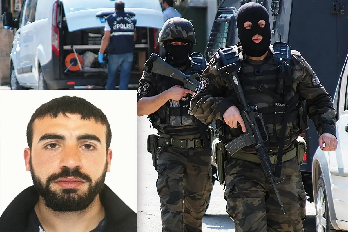 members of the Turkish police special forces; in one corner is a photo of an alleged ISIS member who was killed