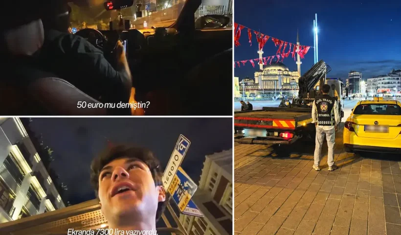 images of the streamer Auger, the taxi driver recorded from the back of the vehicle, and the taxi being towed away by the police