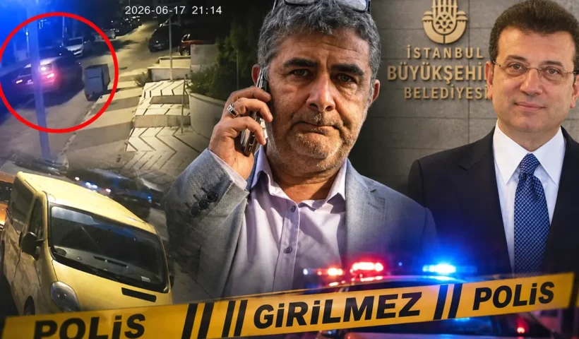 a collage featuring several images showing Erhan Karaal, a senior city council official who was kidnapped, alongside images of the moment of the abduction and a photo of former mayor Ekrem İmamoğlu