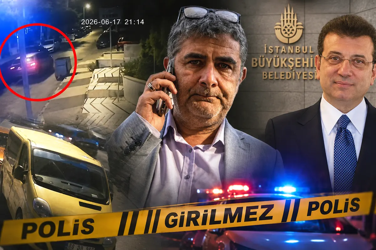 a collage featuring several images showing Erhan Karaal, a senior city council official who was kidnapped, alongside images of the moment of the abduction and a photo of former mayor Ekrem İmamoğlu